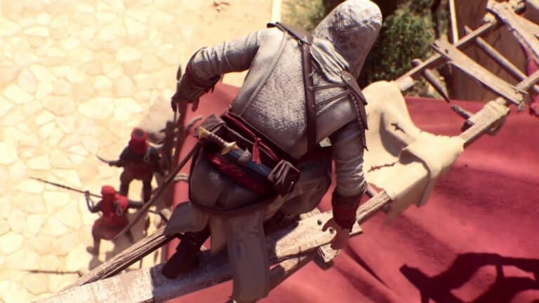 Assassins Creed Mirage Basim Walking On Platform Above Guards