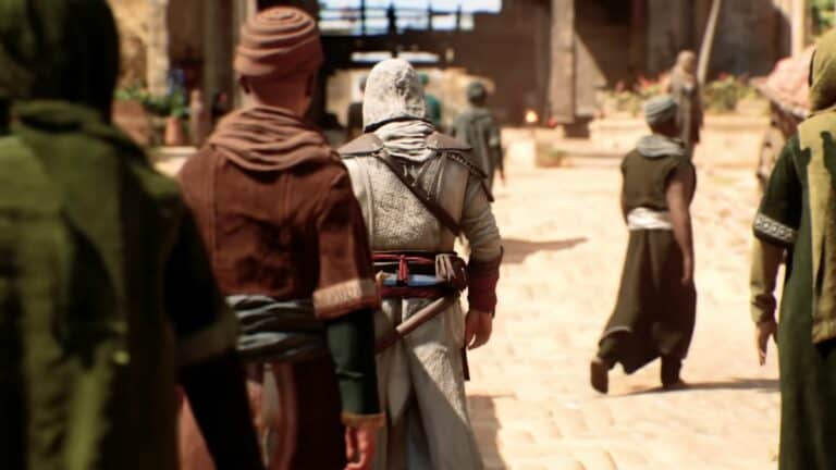 Assassins Creed Mirage Basim Walking Through Crowd In Desert Town