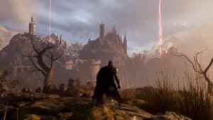 Lords of The Fallen Player Standing on Hill Before Large Castle