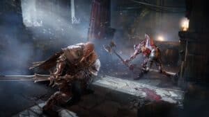 Lords of the Fallen attacking a monster with a sword