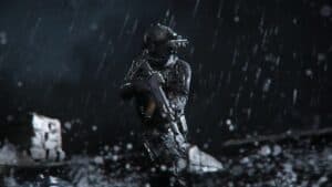 Modern Warfare 3 Solder with rifle Walking Through Rain