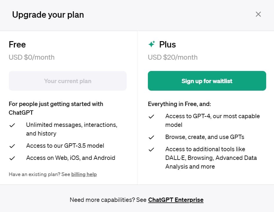 ChatGPT upgrade your plan