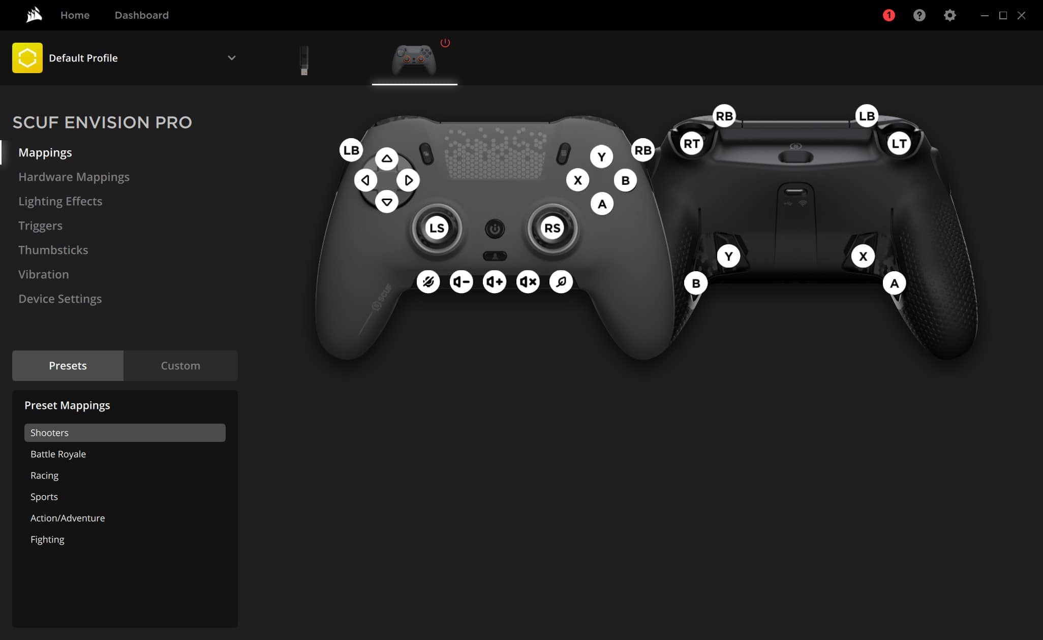 SCUF Envision Pro iCUE software button mapping