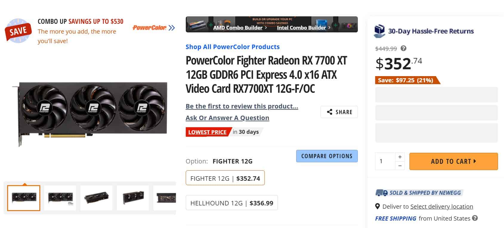 PowerColor Fighter RX 7700 XT discount Newegg