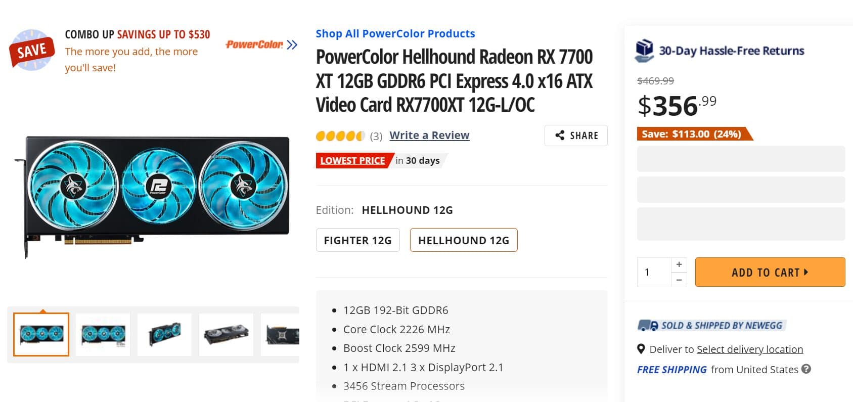 PowerColor Hellhound RX 7700 XT discount Newegg