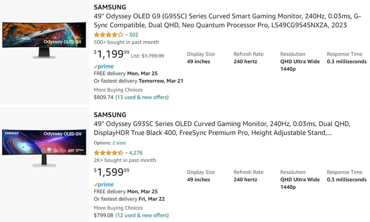 G95SC vs G93SC Amazon price difference 20 03 24