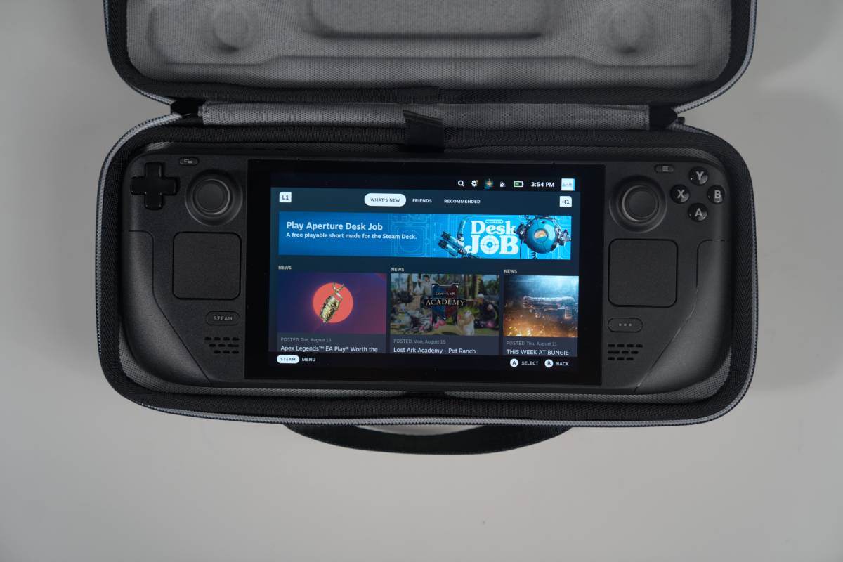 Steam Deck displayed inside case