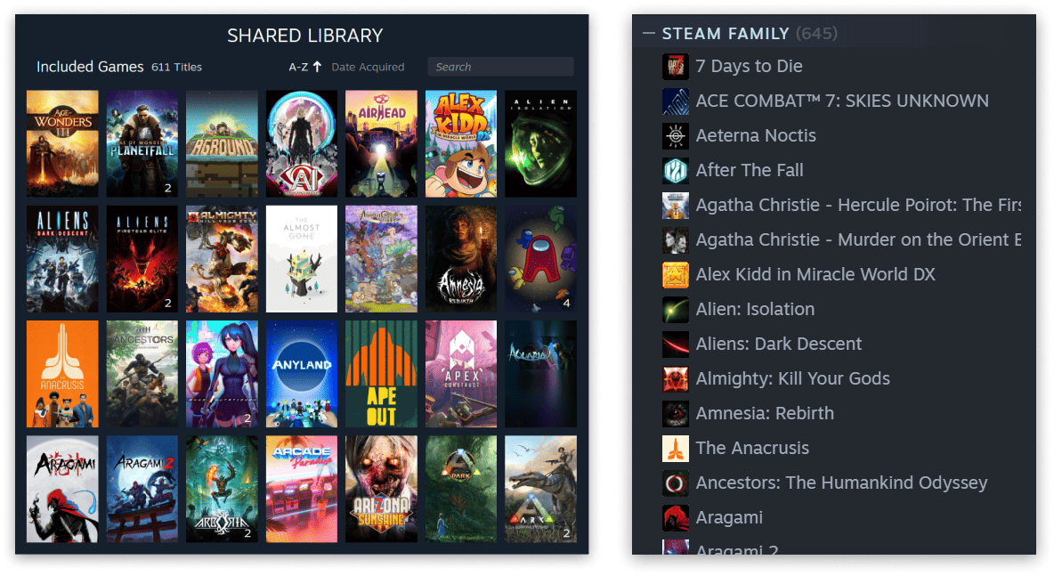 Steam Families shared library