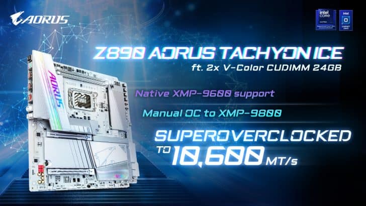 Gigabyte Z890 AORUS TACHYON ICE achieves over 10,000 MT/s speed with VColor CUDIMM DDR5 Memory