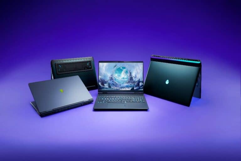 Photo of alienware laptops on purple backdrop
